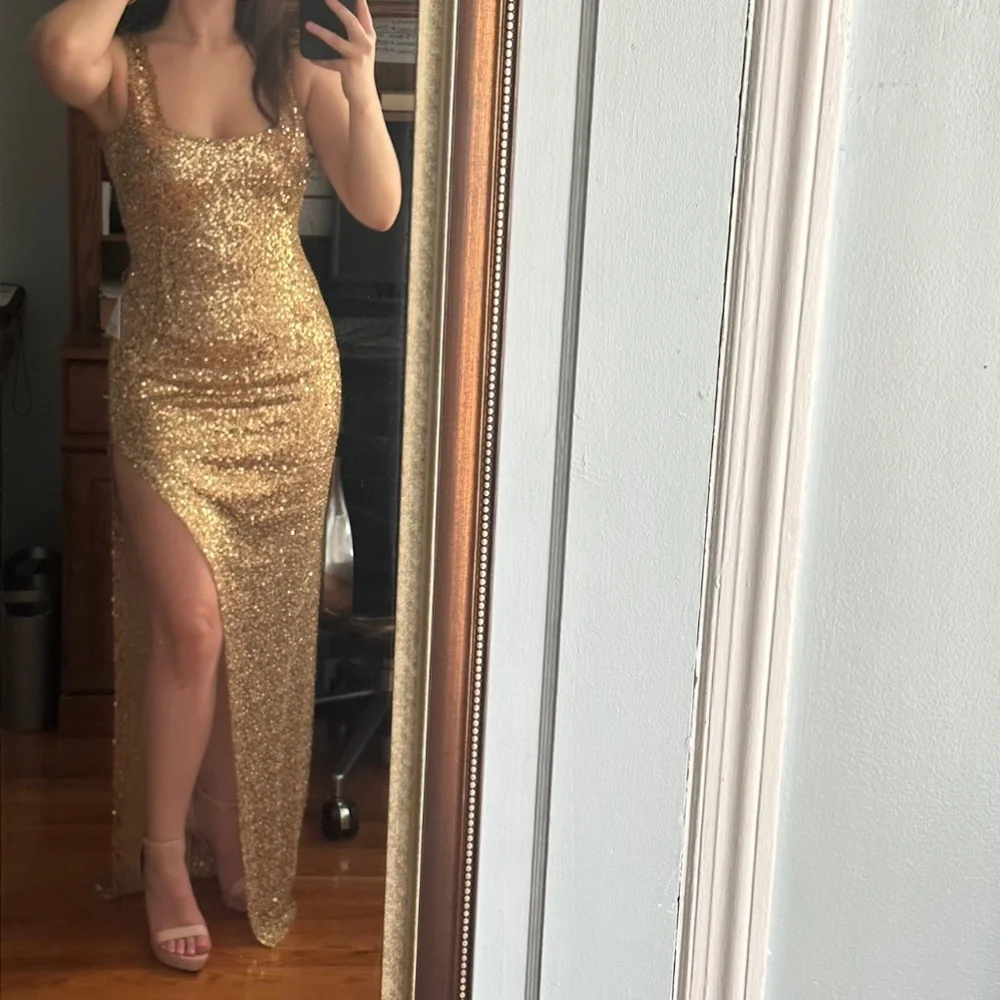 NADINE MERABI LOUISA GOLD SEQUIN DRESS S/M - Picture 4 of 8